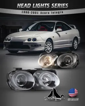 10-0217-04 Wolfx For 1998-01 Acura Integra Projector Headlights Jdm Halo Front Lamps Black Clear
