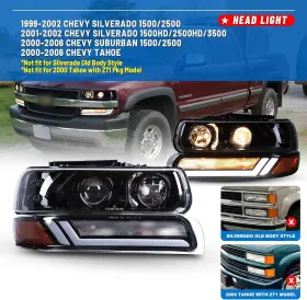 Wolfx 723509466015 Headlights Led Drl For 2006-2006 Chevy Silverado 1500 2500 Tahoe Assembly Lamps