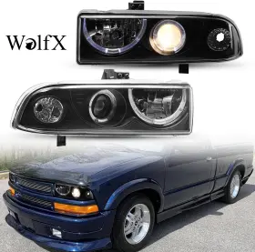 Gm2503172 Wolfx L Gm2502172 R Black Clear Headlight For 1998-2004 Chevy S10 Blazer Halo Projector Headlamp
