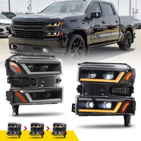 Wj1025-0705ji-l-04-d3 Wolfx For 2019-2021 Chevy Silverado 1500 Halogen Headlights Projector Headlamps Black
