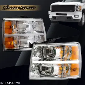 Yel1524362 Yellowspeed Fit For 2007-2014 Silverado Chrome Housing Amber Led Drl Strip Headlight/lamp