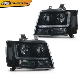 Yel495085 Yellowspeed Fit For 2007-2014 Chevy Avalanche Tahoe Suburban Smoke/black Led Drl Headlights