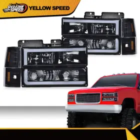 Yew12740 Yellowspeed Black Housing Amber Corner Headlight Bumper Lamp Fit For 94-00 Gmc C10 Suburban