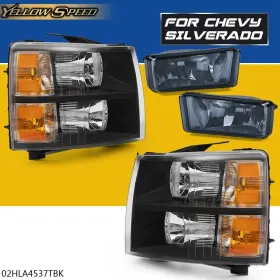 Yew41360 Yellowspeed Fit For 2007-2013 Silverado 1500 Amber Crystal Headlights Fog Lights Left Right