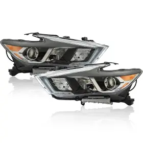 157668t Yibei-tech 157661t Left Right Headlight For Nissan Maxima 2016 2017-2018 Halogen With Led Drl Black