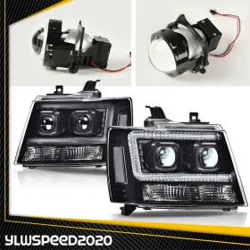02hla4539cbw Ylwspeed20 Fit For 07-14 Chevy Tahoe Suburban Avalanche Led Drl Headlight Lamps Black
