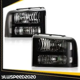 V-02hla1220abw Ylwspeed20 Clear Headlights Lamp Black Fit For 2005-07 Ford F250 F350 F450 F550 Super Duty