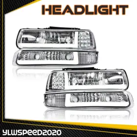 V-02hla4531bww Ylwspeed20 Led Drl Headlight Bumper Lamps Chrom Fit For 99-02 Chevy Silverado 1500 2500 Hd