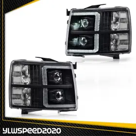 V-02hla4537dbw Ylwspeed20 Black Housing Led Bar Tube Headlight Lamp Fit For 07-14 Chevy Silverado