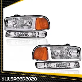 V-02hla4541bwt Ylwspeed20 Fit For 1999-07 Gmc Sierra Yukon 4x Clear Led Drl Headlights With Bumper Lamps