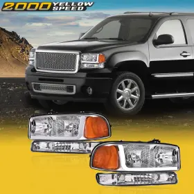 Y-02hla4541b Ylwspeed2000 Pair Led Drl Chrome Clear Headlights Assembly Fit For 1999-2007 Gmc Sierra/yukon