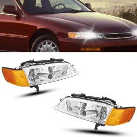 Ho2502106 Zoncar Chrome Headlights Assembly For 1994-1997 Honda Accord Left Right Side Headlamps