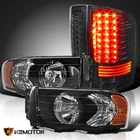 Fits 2002-2005 Dodge Ram 1500 2500 3500 Black Headlights+smoke Led Tail Lamps New. Price: $167.92.