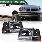 Headlights W/led Bar Ford F150 F250 F350 Bronco 1992 1993 1994 1995 1996 New. Price: $151.29.