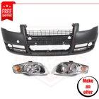 New Front Bumper Cover With Headlights Kit 3 Pc For 2007-2008 Audi A4 Base Sedan. Price: $512.99.
