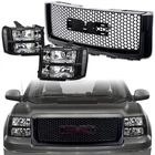 Topline For 2007-2013 Gmc Sierra 1500 Blk Headlights+round Hole Mesh Hood Grille New. Price: $192.00.
