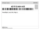 Genuine Bmw Headlight, Led, Ahl, High, 63-11-5-A64-443 New. Price: $1323.83.