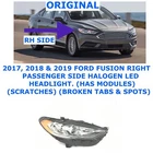 2017-2019 Ford Fusion Right Side Halogen W/led Headlight (broke) HS73-13W029-CF Used. Price: $200.00.