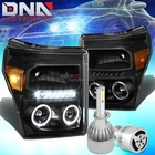 Black Housing Led Halo Headlight+white H1 Hid W/fan Fit 11-16 Superduty New. Price: $201.99.