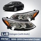 Halogen Headlights For 2016-2019 Chevy Cruze Chrome With Bulbs Left+ Right Pair New. Price: $125.99.