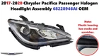 17-20 Chrysler Pacifica Right Side Halogen Headlight W/drl High Beam 68228946AI Used. Price: $300.00.