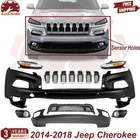 Front Bumper Cover W/sensor Holes & Headlight Kit For 2014-2018 Jeep Cherokee New. Price: $805.89.
